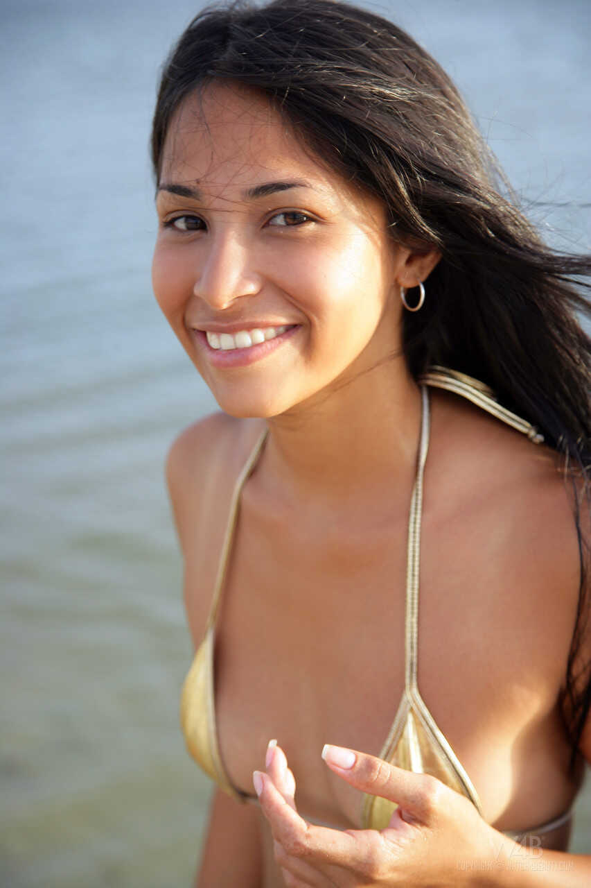 Naughty Teen Ruth Medina Shows Off Her Smooth Armpits as She Poses Nude in Shallow Water - Ruth Medina