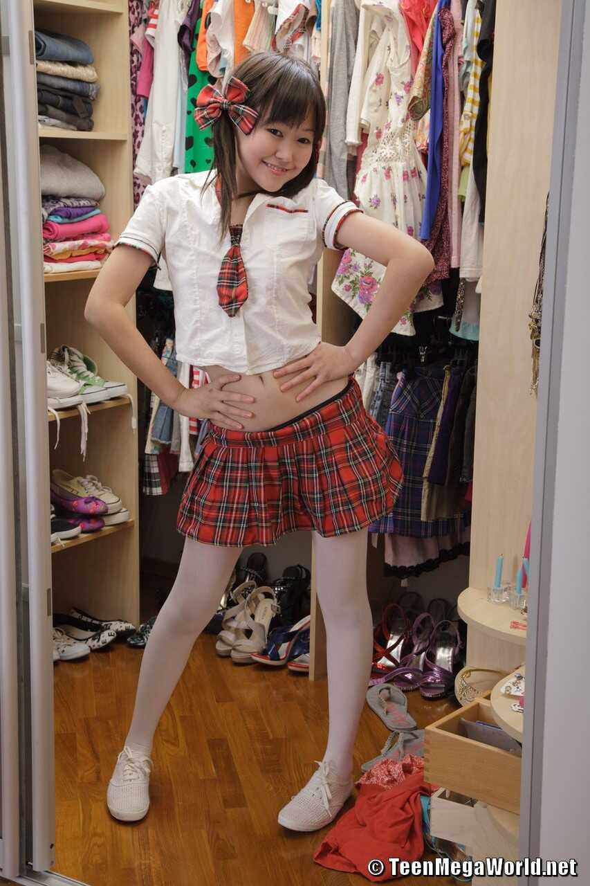 Little Asian teen Ksu puts her schoolgirl outfit on and masturbates in the shower after school - Ksu