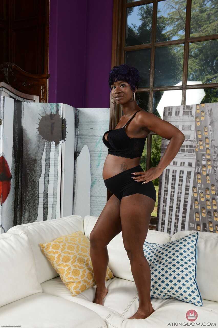 Pregnant black girl with a hot butt, Tiana Grey reveals her saggy tits and poses for sexy older women over 60 - Tiana Grey