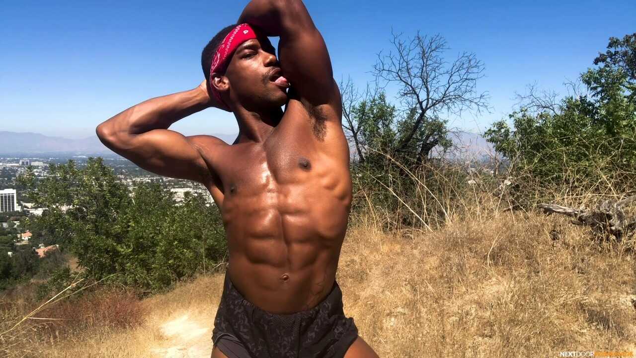 Adrian's Hard Black Cock Shafts the Outdoor Muscles of His Hot Gay Partner - 