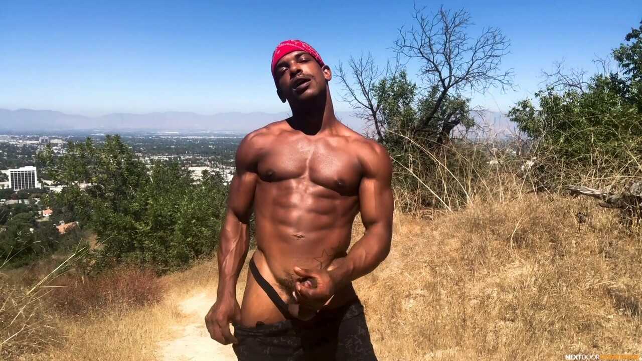 Adrian's Hard Black Cock Shafts the Outdoor Muscles of His Hot Gay Partner - 