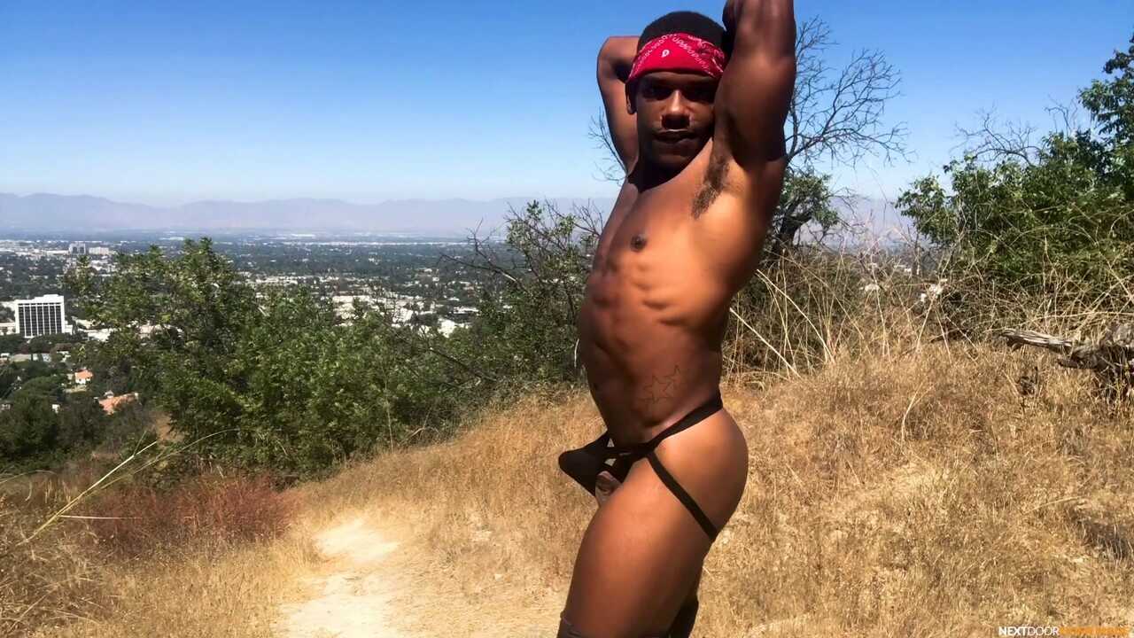 Adrian's Hard Black Cock Shafts the Outdoor Muscles of His Hot Gay Partner - 