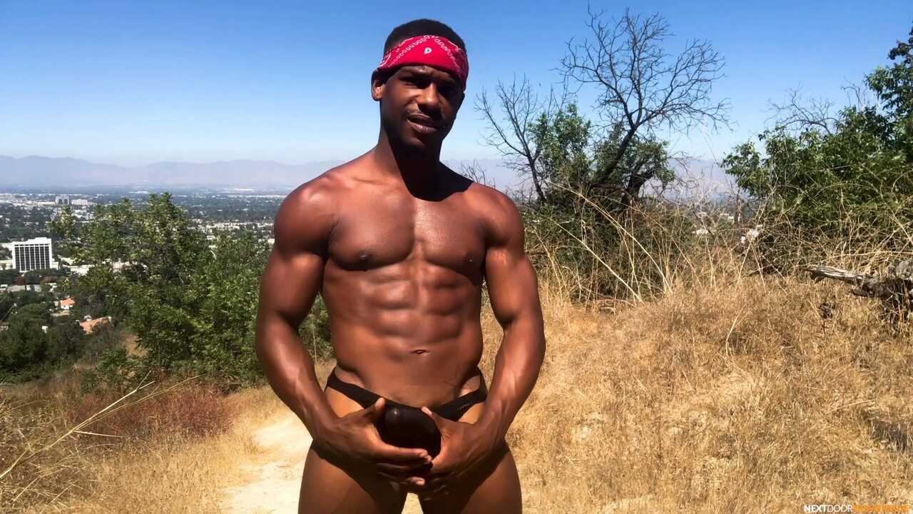 Adrian's Hard Black Cock Shafts the Outdoor Muscles of His Hot Gay Partner - 