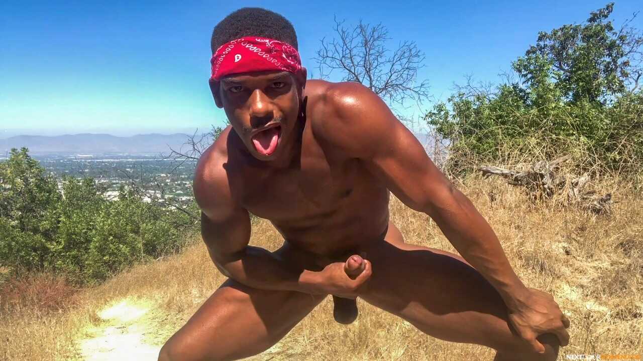 Adrian's Hard Black Cock Shafts the Outdoor Muscles of His Hot Gay Partner - 