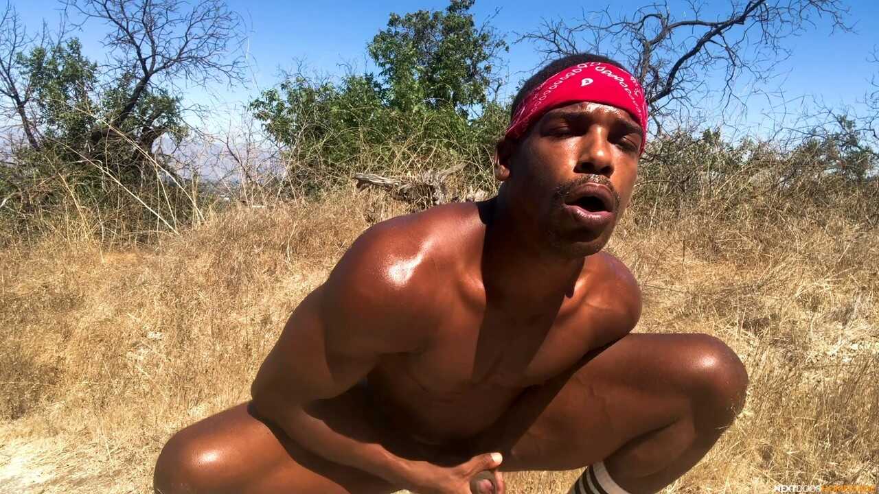 Adrian's Hard Black Cock Shafts the Outdoor Muscles of His Hot Gay Partner - 