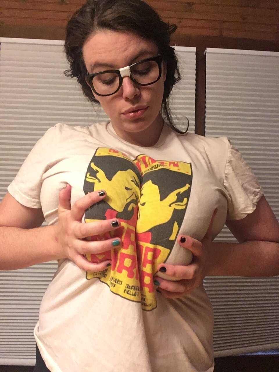 Brunette fatty with eyeglasses Lovely Lilith unleashing her massive knockers: Busty Chubby Big Tits Massive Tits Thick Fat...