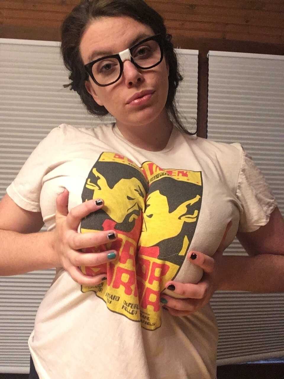 Brunette fatty with eyeglasses Lovely Lilith unleashing her massive knockers: Busty Chubby Big Tits Massive Tits Thick Fat...
