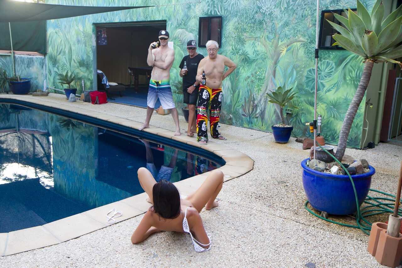 MILF Pool Party: Three Hungry Men Strip and Groping the Wild Thing!