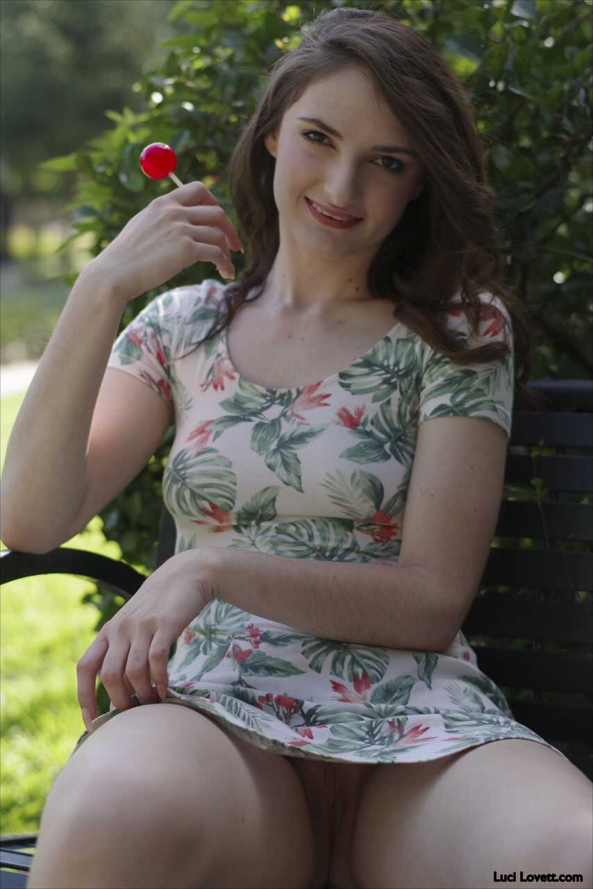 Luci Lovett: A Public Nudist's Delight! Flashing Her Candy While Eating a Lollipop - Luci Lovett