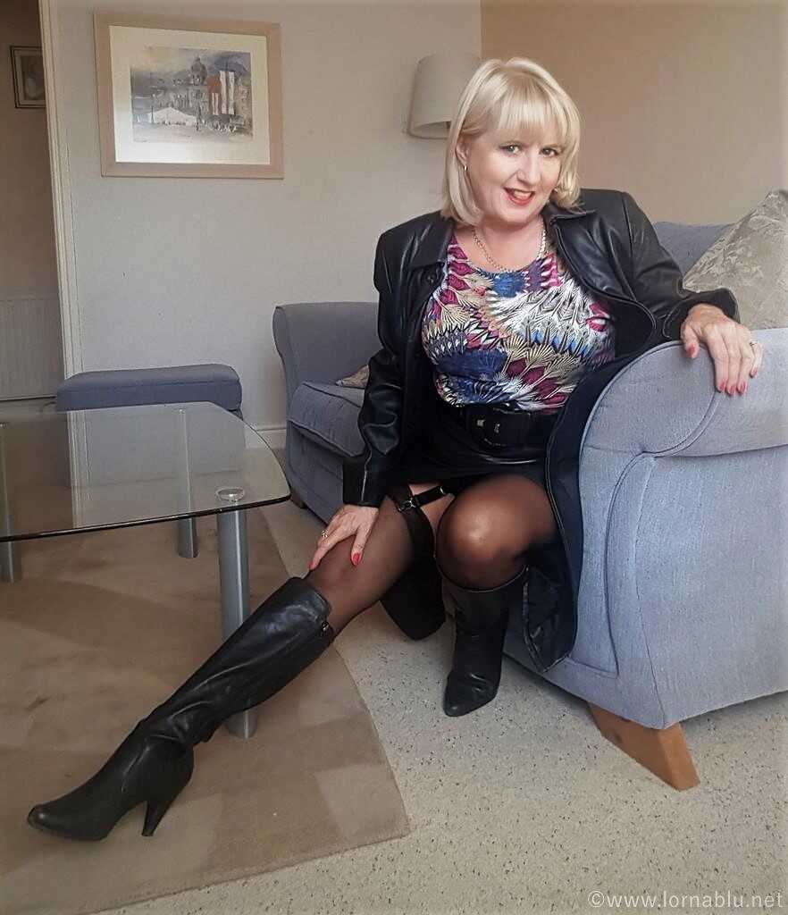 Fat mature Lorna Blu slowly strips off her garter belt to reveal her huge natural tits and big ass - Lorna Blu
