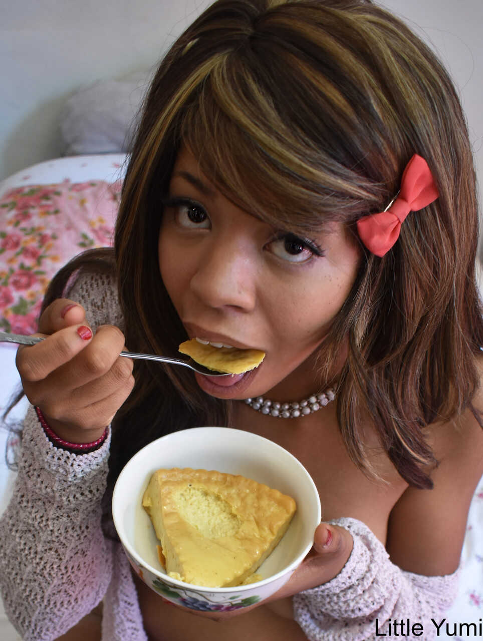 Black Babe in Gray Socks Makes Love on the Bed Little Yumi's Titty Eating Adventure - Little Yumi