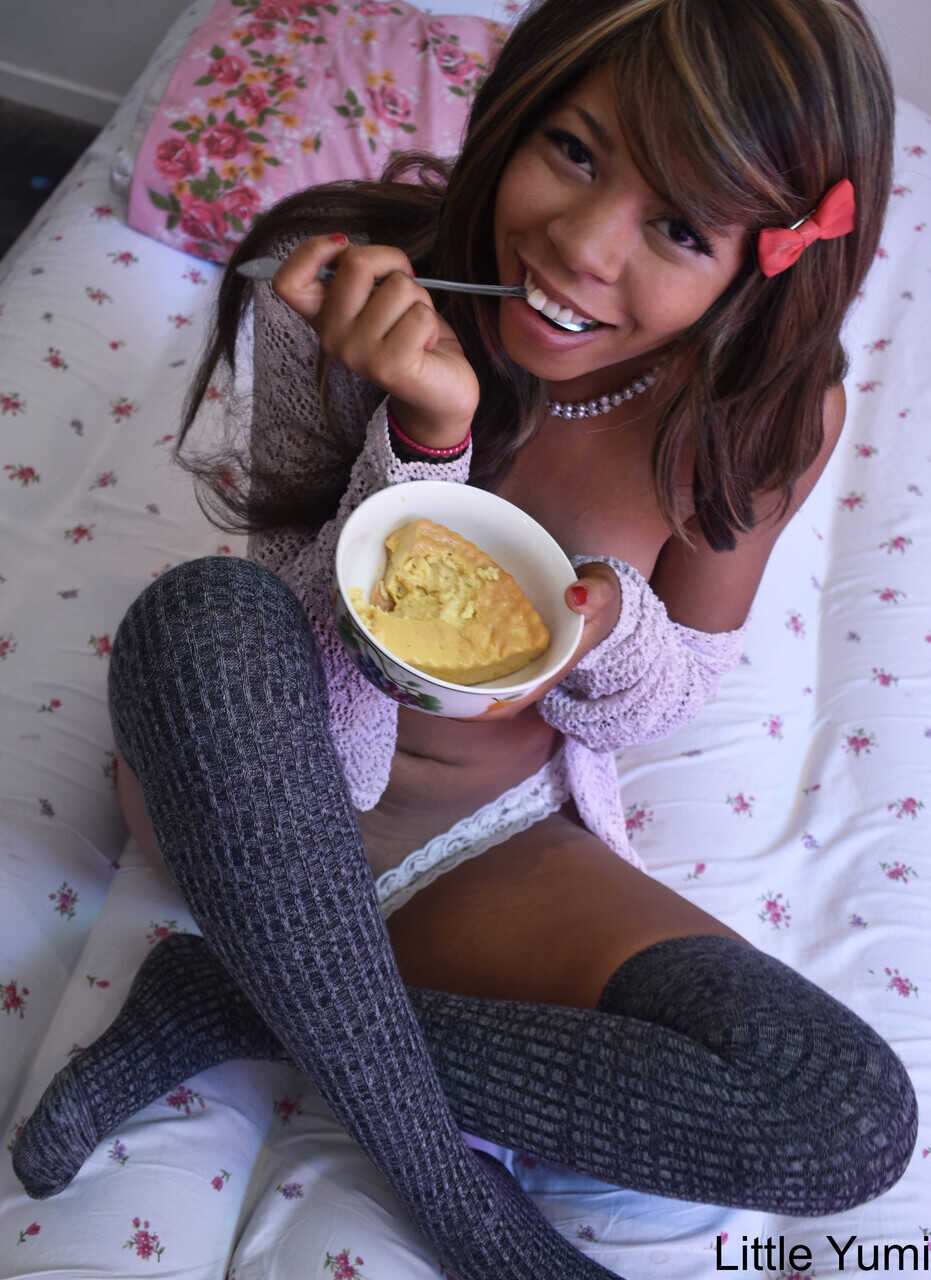 Black Babe in Gray Socks Makes Love on the Bed Little Yumi's Titty Eating Adventure - Little Yumi