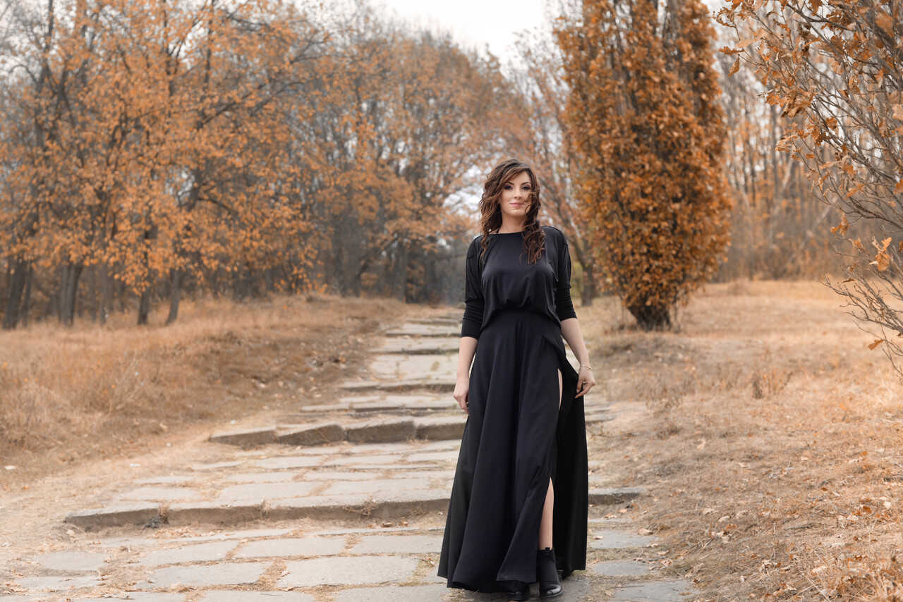 Nature Lover Amateur Adrianne Thelma Shows Off Her Hot Legs in a Black Dress while Exploring the Great Outdoors - 