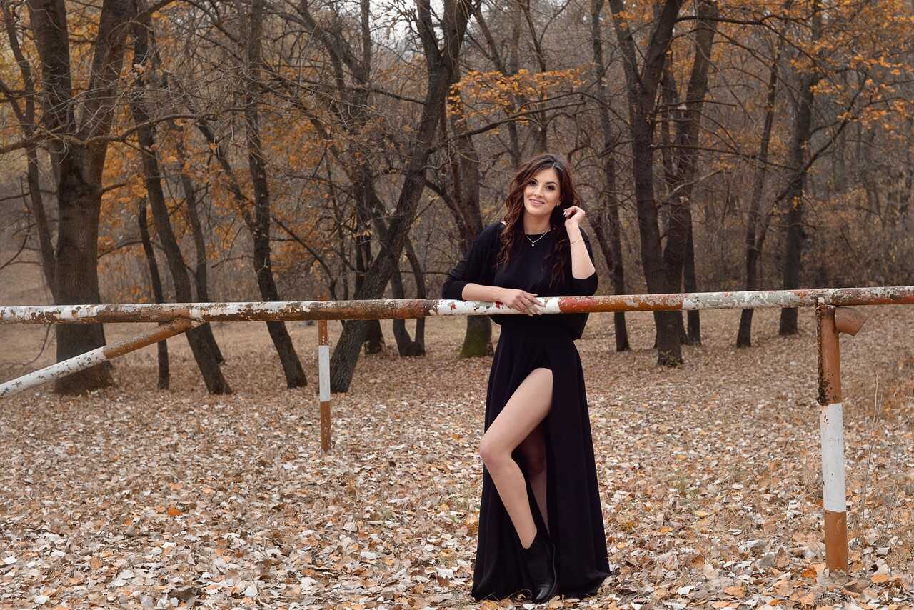Nature Lover Amateur Adrianne Thelma Shows Off Her Hot Legs in a Black Dress while Exploring the Great Outdoors - 