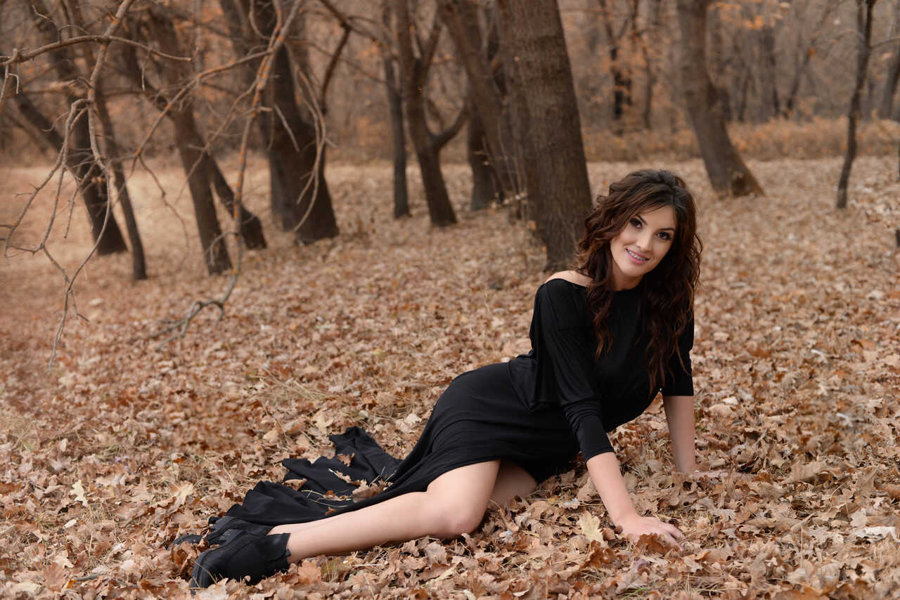 Nature Lover Amateur Adrianne Thelma Shows Off Her Hot Legs in a Black Dress while Exploring the Great Outdoors - 