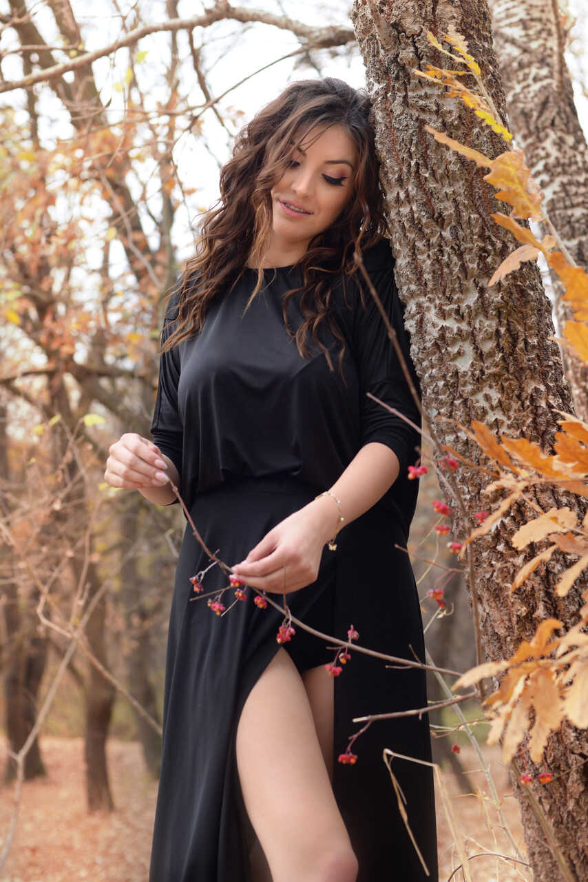 Nature Lover Amateur Adrianne Thelma Shows Off Her Hot Legs in a Black Dress while Exploring the Great Outdoors - 