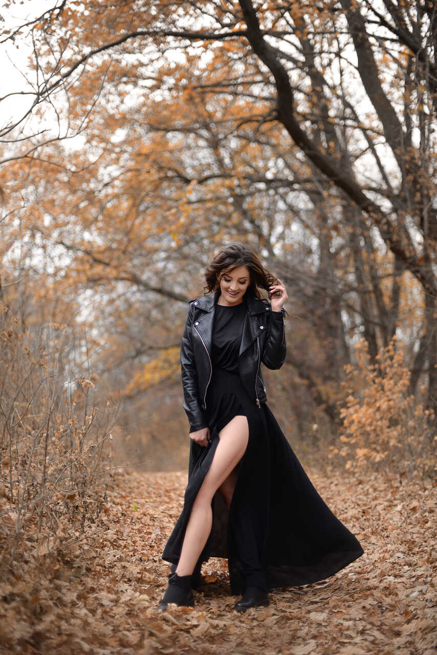 Nature Lover Amateur Adrianne Thelma Shows Off Her Hot Legs in a Black Dress while Exploring the Great Outdoors - 