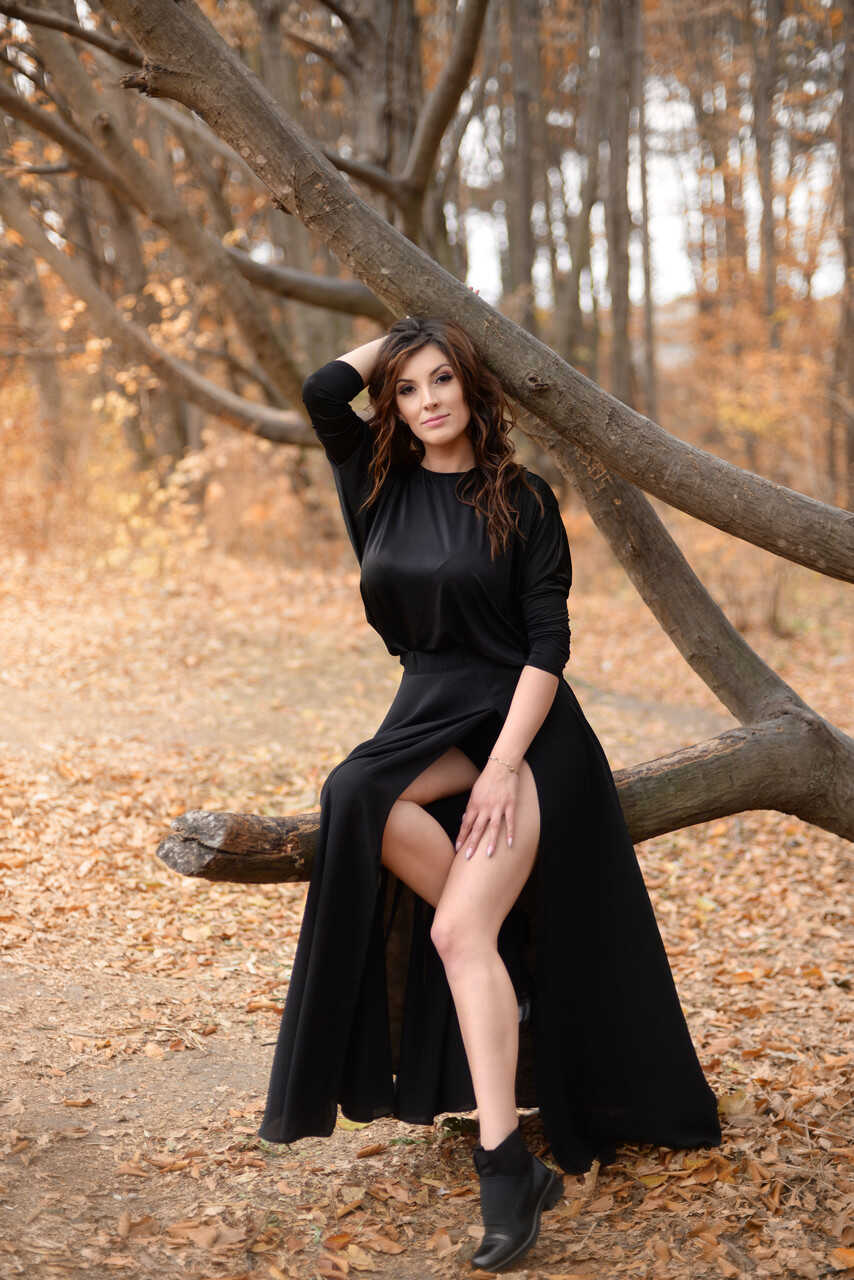 Nature Lover Amateur Adrianne Thelma Shows Off Her Hot Legs in a Black Dress while Exploring the Great Outdoors - 