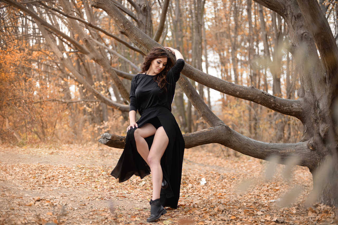 Nature Lover Amateur Adrianne Thelma Shows Off Her Hot Legs in a Black Dress while Exploring the Great Outdoors - 