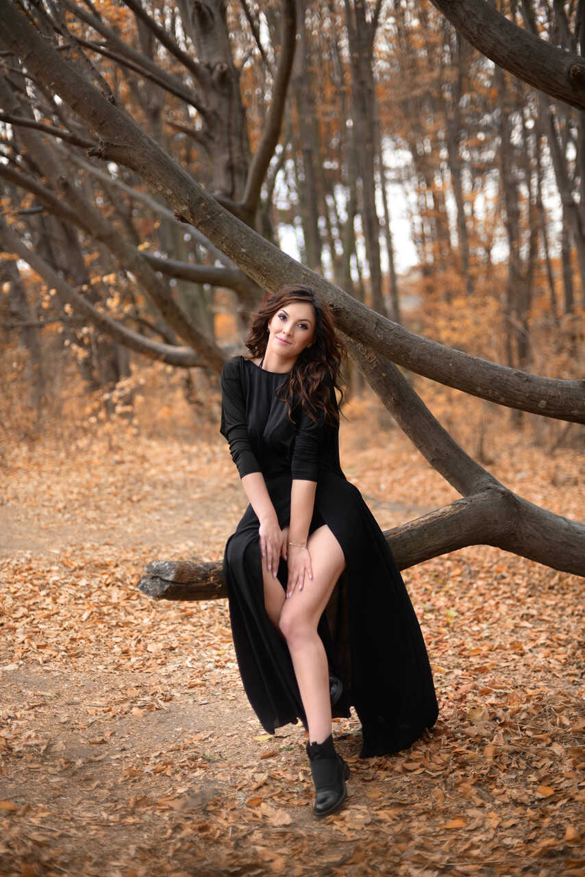 Nature Lover Amateur Adrianne Thelma Shows Off Her Hot Legs in a Black Dress while Exploring the Great Outdoors - 