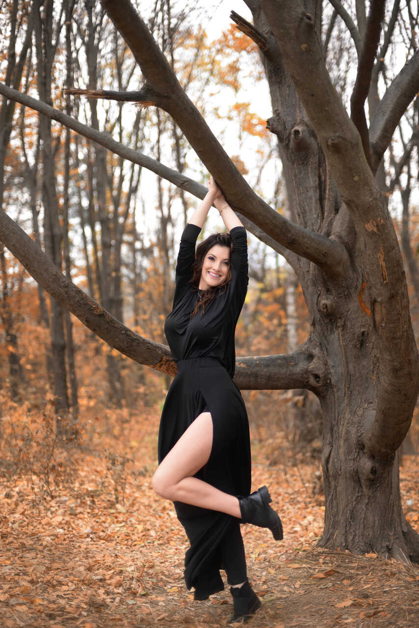 Nature Lover Amateur Adrianne Thelma Shows Off Her Hot Legs in a Black Dress while Exploring the Great Outdoors - 