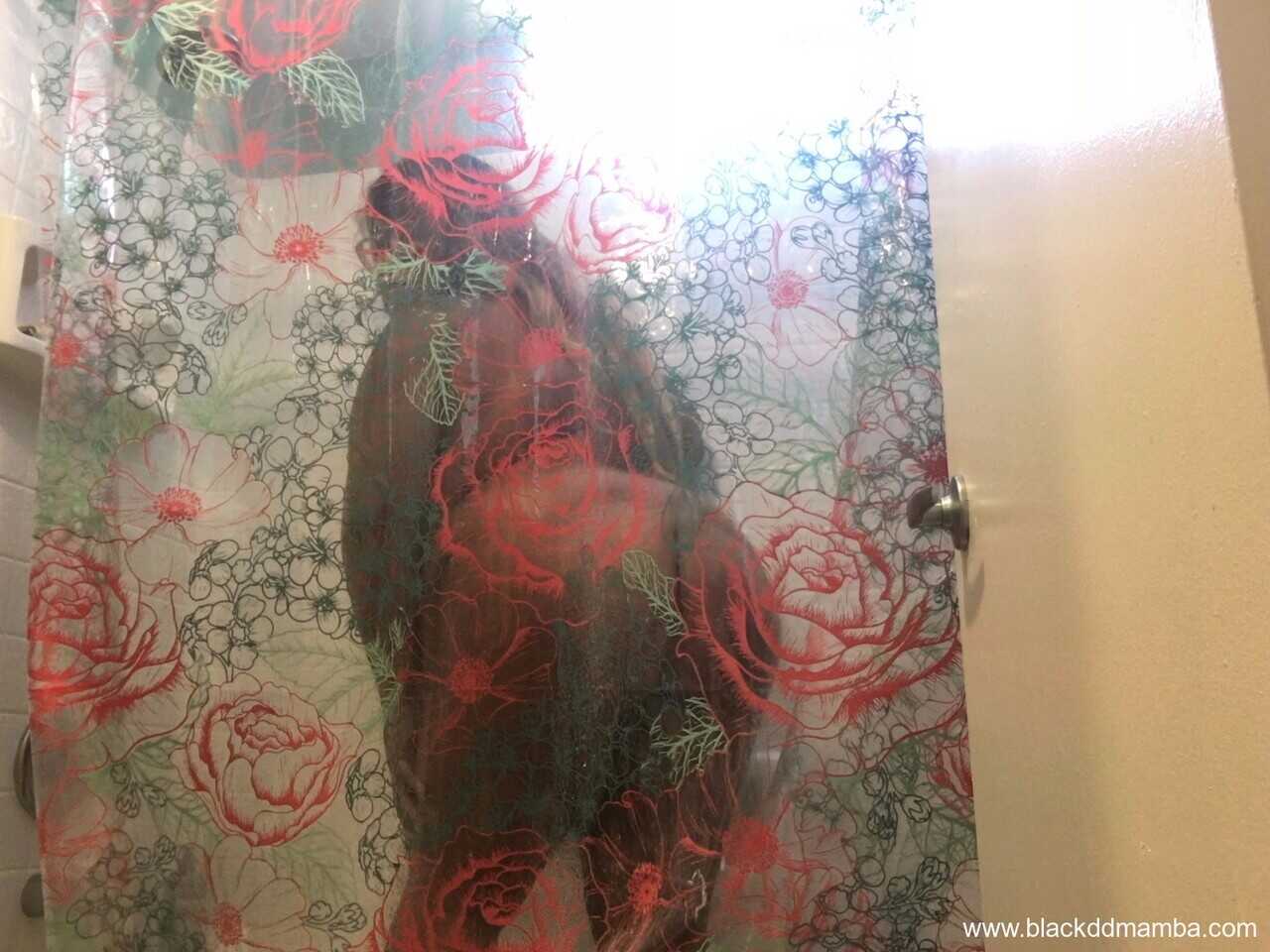 Curvy Naughty BBW Black DD Mamba Seduces You with Her Chubby Body in the Bathroom - Black DD Mamba