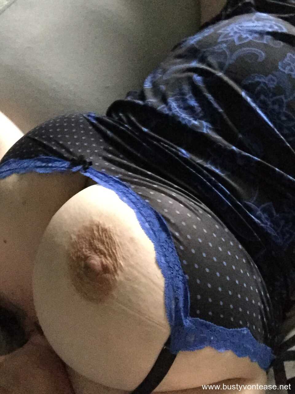 Sexy American BBW teasing with her cleavage and revealing her big tits Busty Von Tease's Boob Selfie - Busty Von Tease