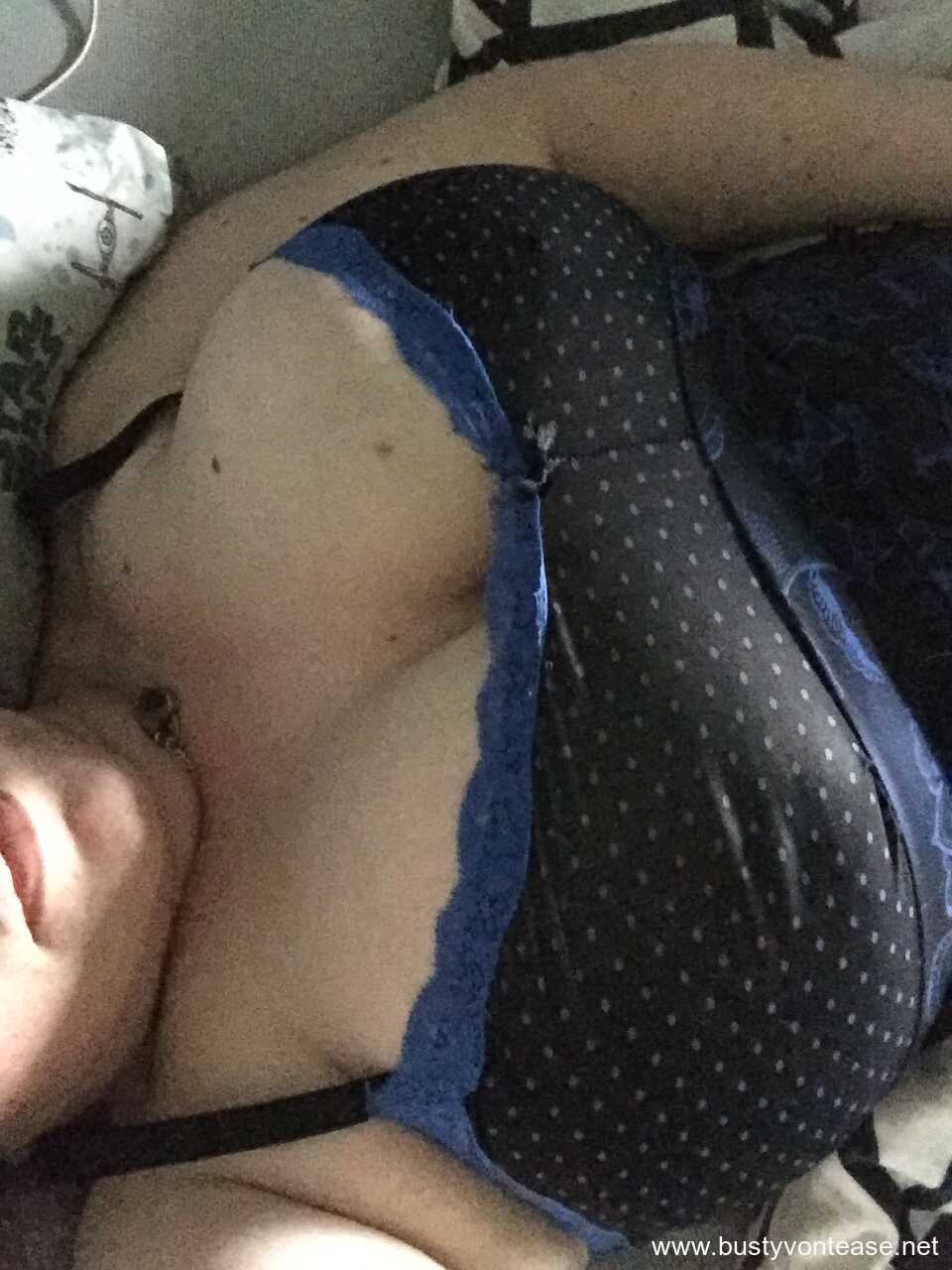Sexy American BBW teasing with her cleavage and revealing her big tits Busty Von Tease's Boob Selfie - Busty Von Tease