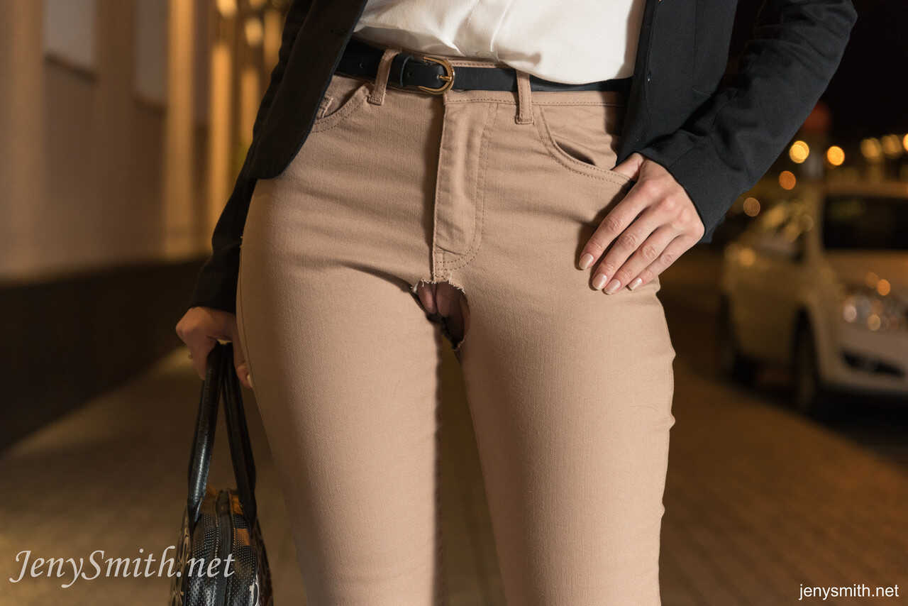 Glamorous MILF Jeny Smith flashes her tits with hard nipples in public while exposing her pantyhose-clad pussy. - Jeny Smith