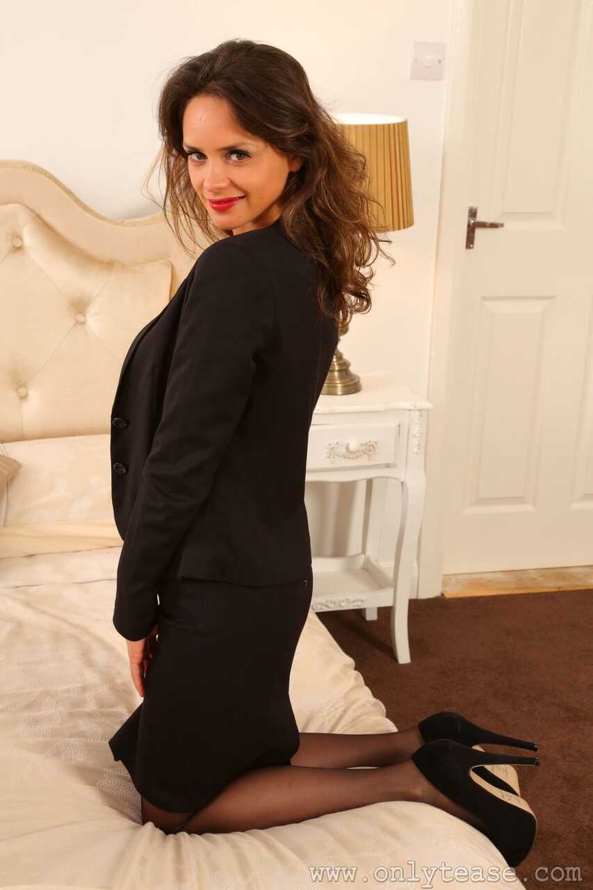 Stiletto Mom: British MILF Adele Taylor in a Black Suit and Sexy Stockings - Adele Taylor