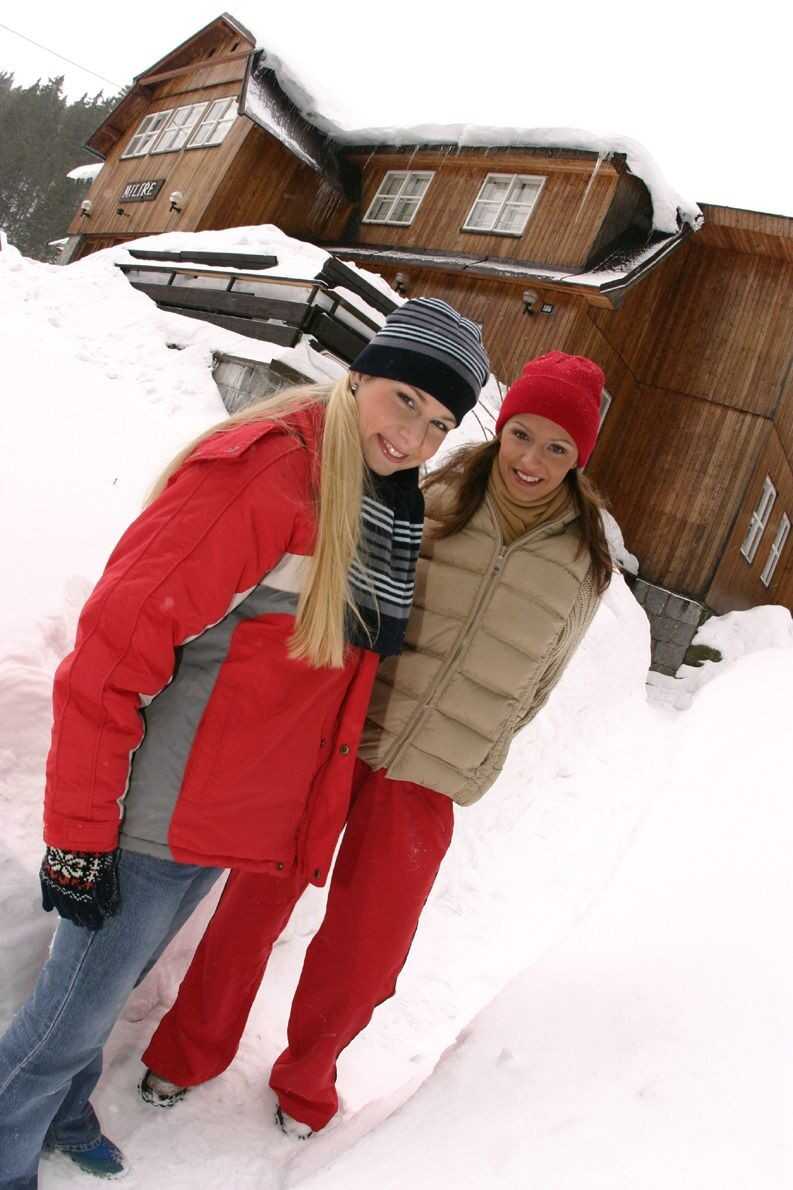 Blonde Lesbians Lick Each Other's Snow-covered Pussies on a Winter Day