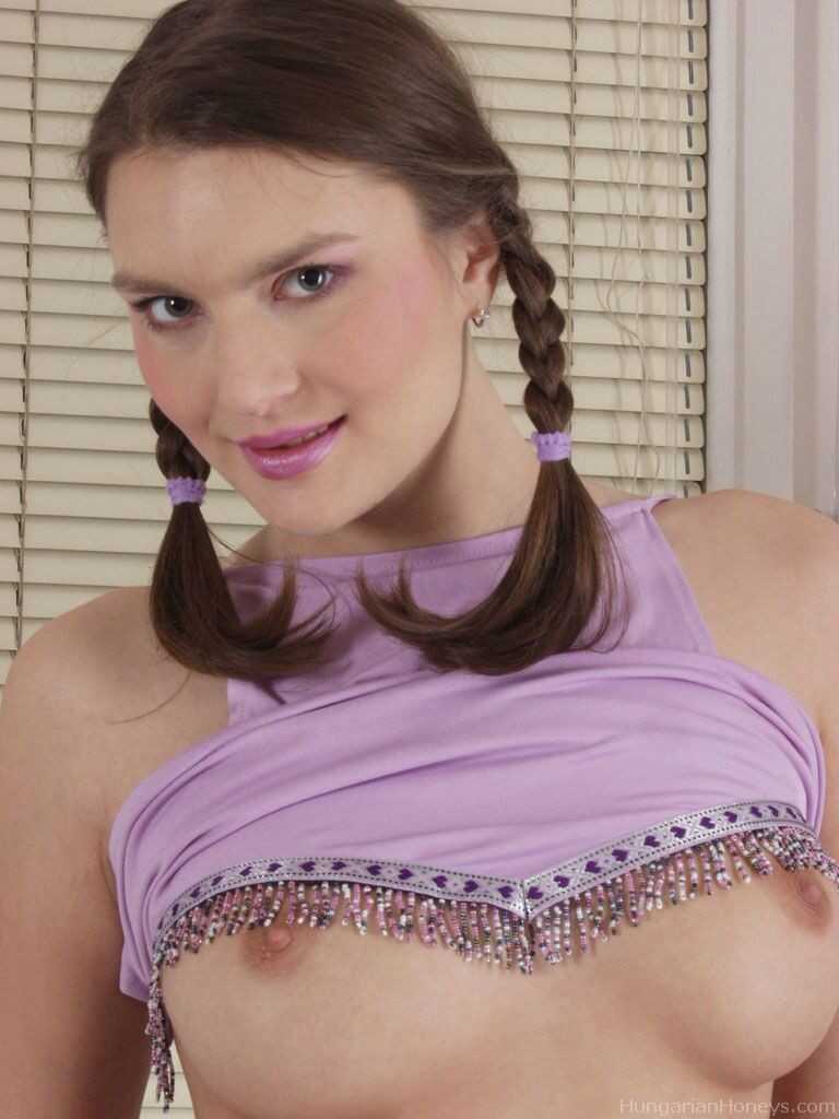 Brunette teen with pigtails Ella Kiss exposes her hot body & touches her cunt  :  Pigtail Play with Ella Kiss - Ella Kiss