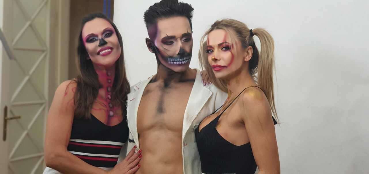 Sexy Cosplay Threesome with Brunette Shalina Devine and Her Hot Romanian Partners in Body Paint - Shalina Devine