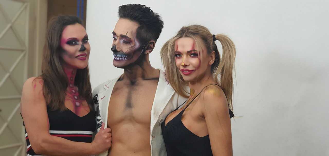 Sexy Cosplay Threesome with Brunette Shalina Devine and Her Hot Romanian Partners in Body Paint - Shalina Devine