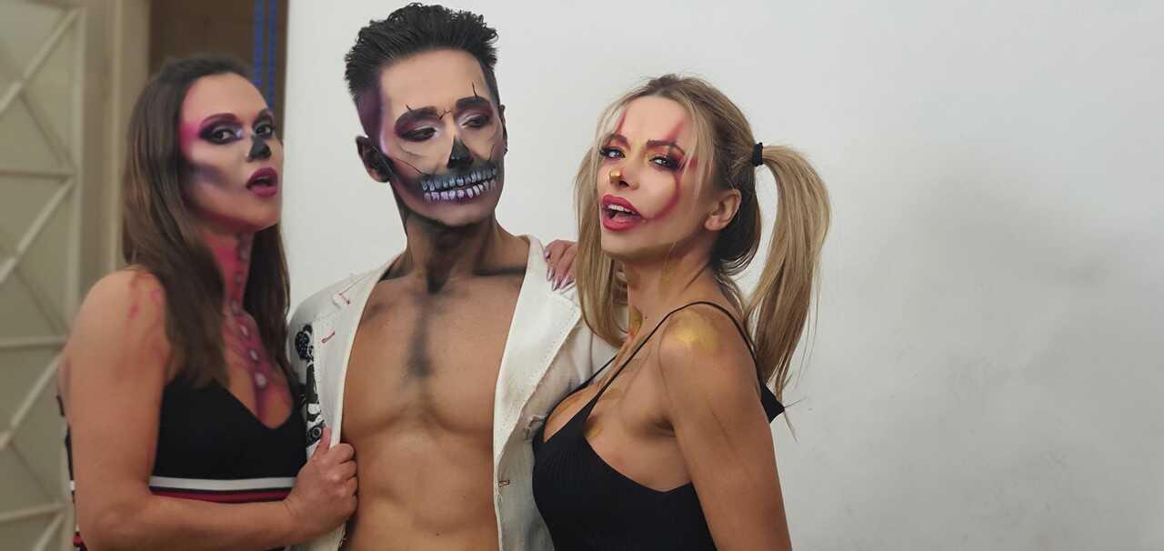 Sexy Cosplay Threesome with Brunette Shalina Devine and Her Hot Romanian Partners in Body Paint - Shalina Devine