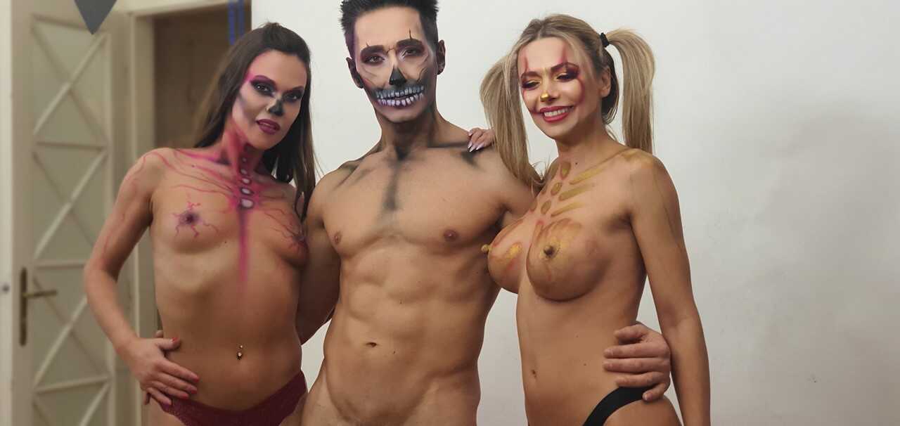 Sexy Cosplay Threesome with Brunette Shalina Devine and Her Hot Romanian Partners in Body Paint - Shalina Devine