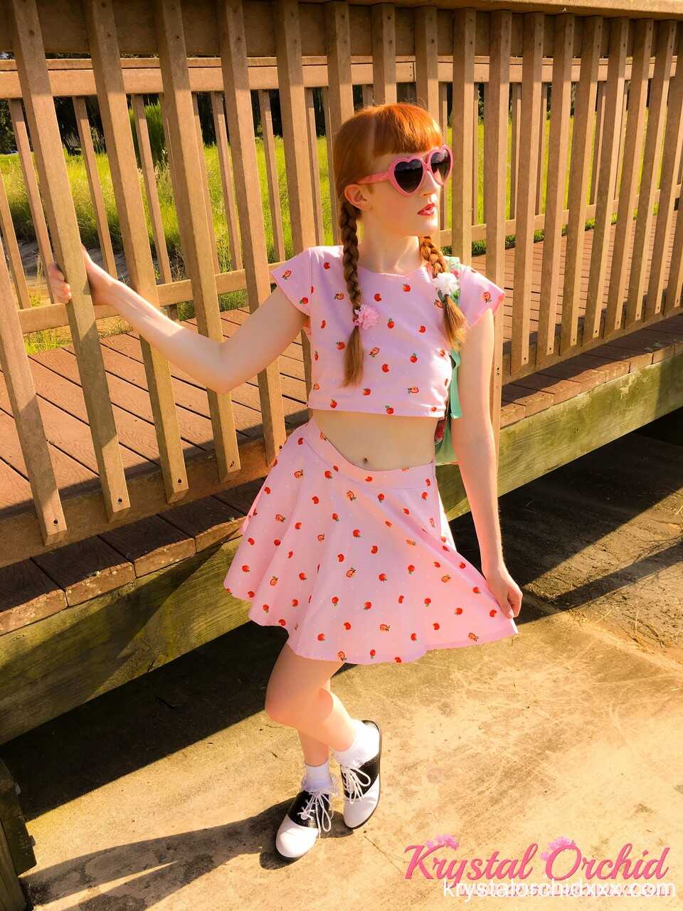 Redheaded teen Krystal Orchid outdoor ass and boobs show - Krystal Orchid