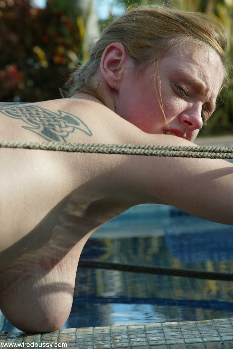 Blonde Milf Mistress, Dee Williams' Bound Bondage in the Outdoor Swimming Pool