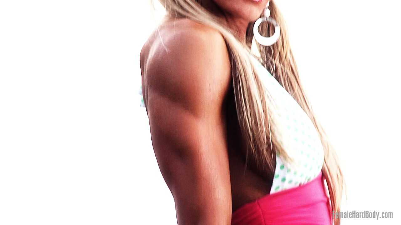 Blonde Bodybuilder Abby Marie Flexes Her Muscles In A Dress And Poses For The Camera! - Abby Marie