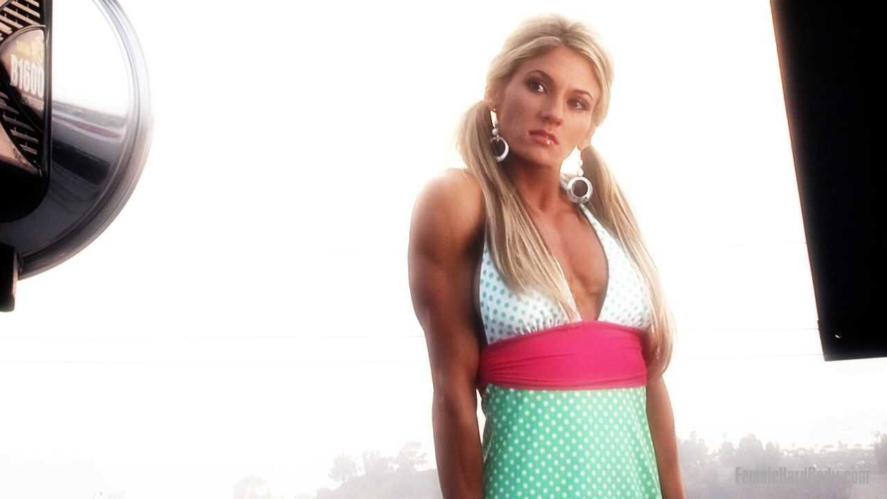Blonde Bodybuilder Abby Marie Flexes Her Muscles In A Dress And Poses For The Camera! - Abby Marie