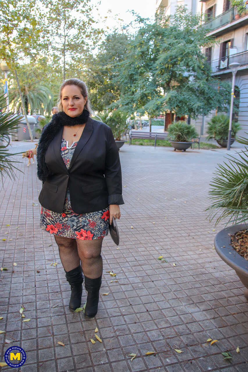 Sophia Lola's Mature Outdoor Breast Showcase in Clothed Nylon Pantyhose - Sophia Lola
