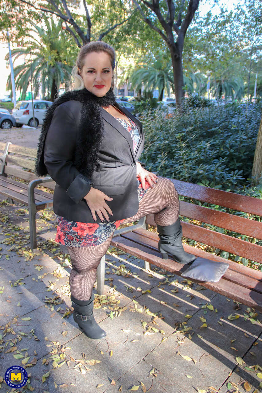Sophia Lola's Mature Outdoor Breast Showcase in Clothed Nylon Pantyhose - Sophia Lola
