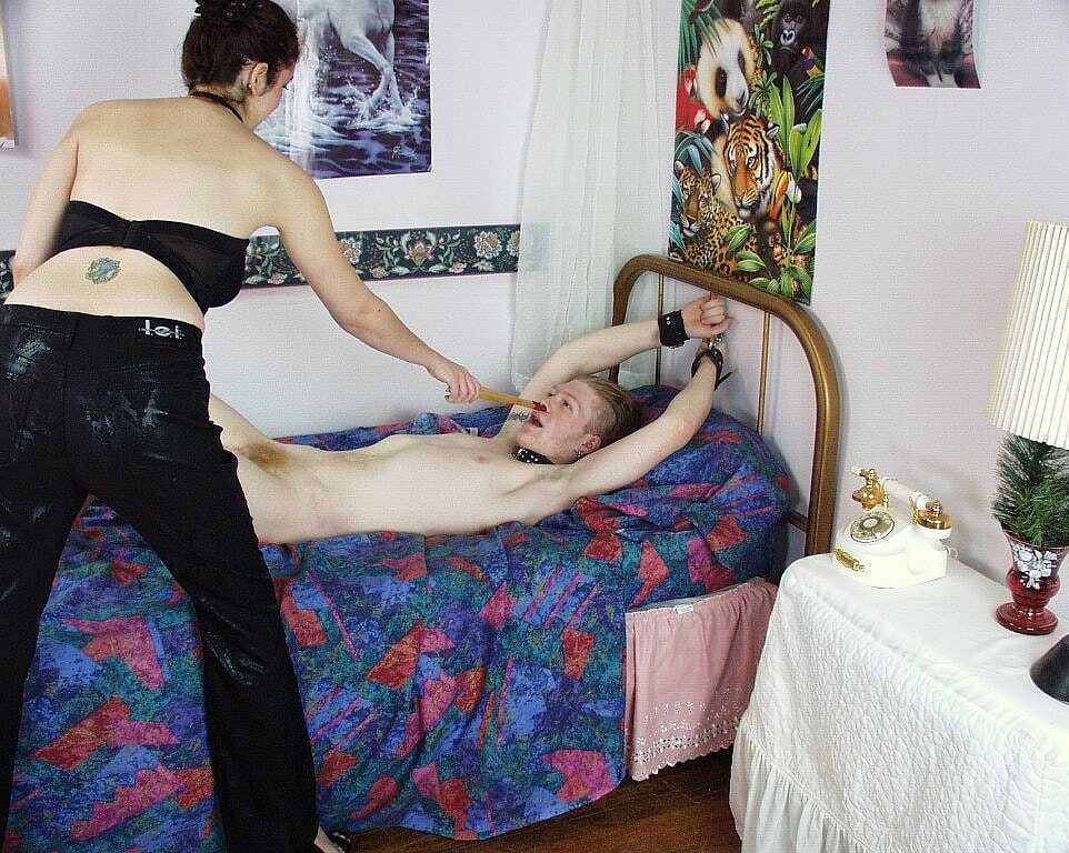 Mistress Aurora Winsley Cock-Tugging and Ball-Spanking Her Tied-Up Sex Slave - Aurora Winsley