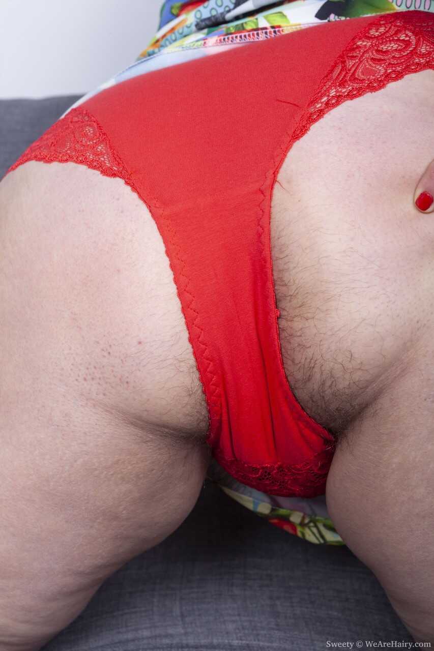 Chubby brunette Sweety exposes her big melons and toys her hairy mature clam - Sweety