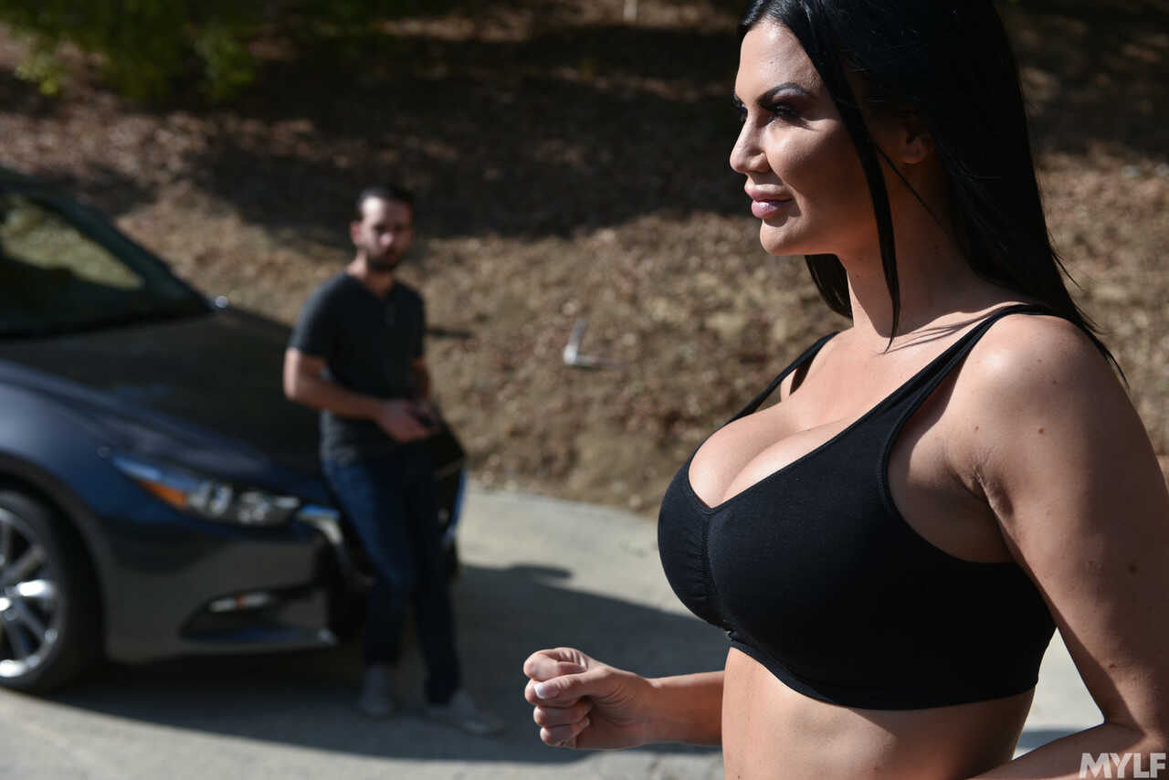 Brunette MILF Jasmine Jae riding a throbbing cock while showing off her big boobs - Jasmine Jae, Logan Pierce