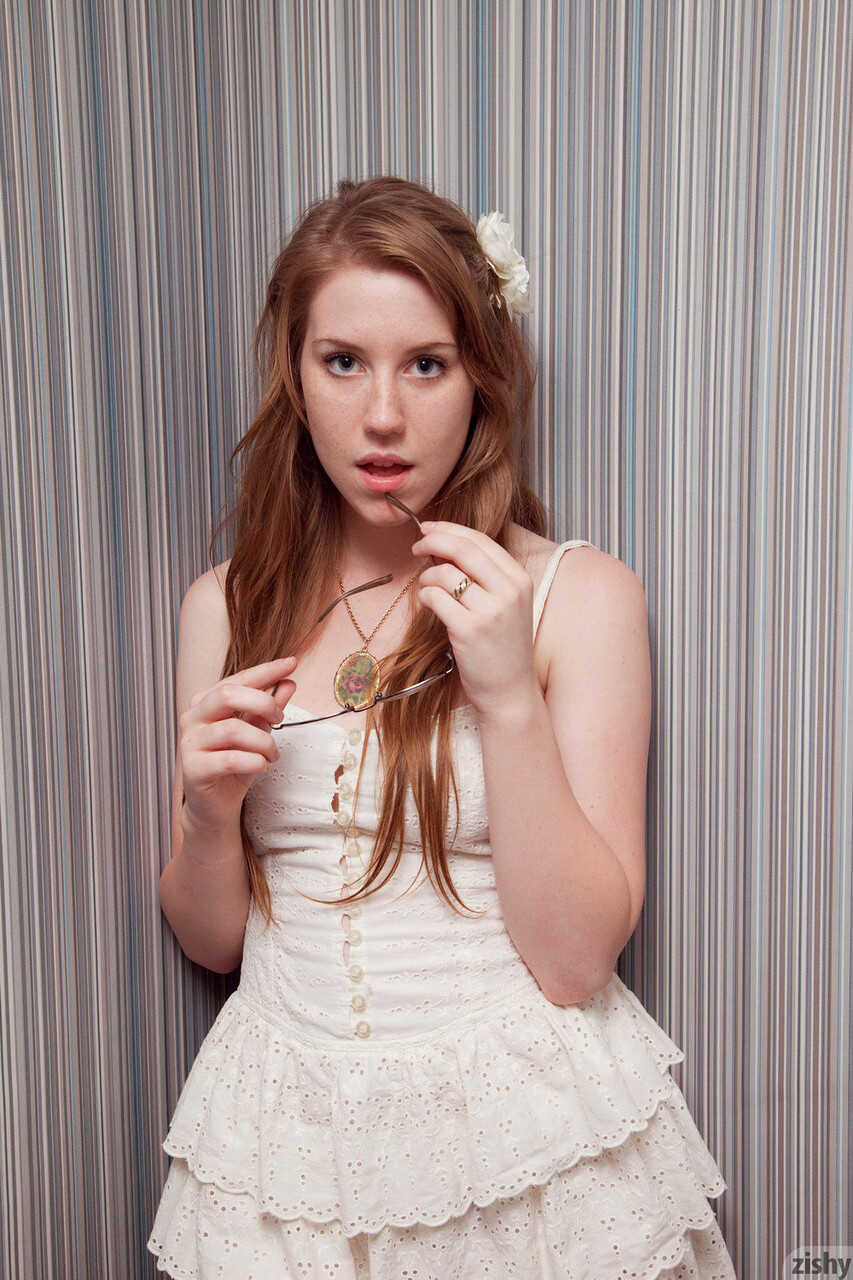 Slutty girlfriend exposes sexy panties while posing non nude in her hotel room with Olivia Pelton the sexiest redheaded nerdy teen