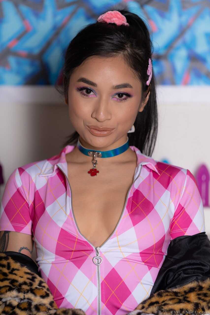 Ponytailed babe Avery Black gets a rough face fuck after flaunting her big ass while wearing shorts, with Asian stud Bryan...