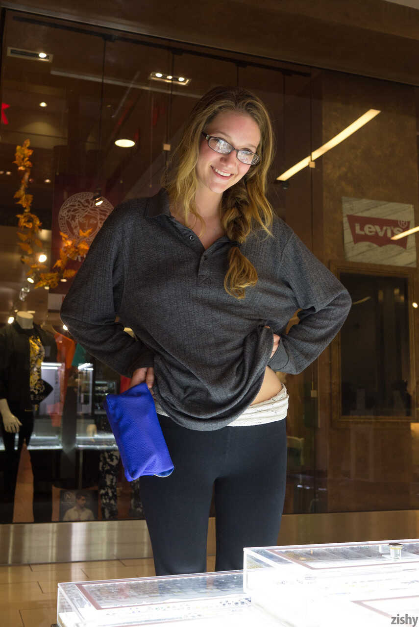 Slender Reese Berkman shows off her ass in the clothing store for her nerdy teenage boyfriend - Reese Berkman