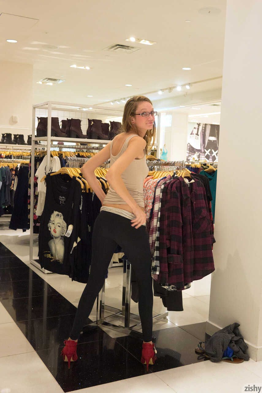 Slender Reese Berkman shows off her ass in the clothing store for her nerdy teenage boyfriend - Reese Berkman