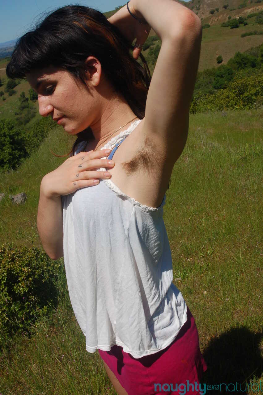 Horny amateur Joey Minx reveals her naturals and hairy vagina outdoors a naughty adventure with puffy nipples and skinny b...